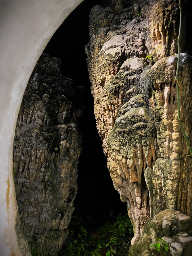 image of brightly lit stalagmites at singapore gardens