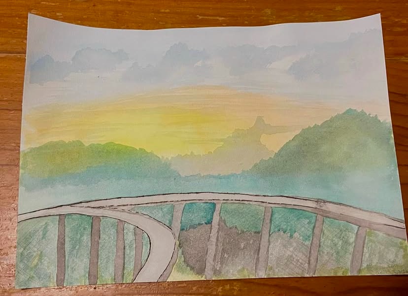 Image of watercolour of sunset at The Habitat in Penang, Malaysia