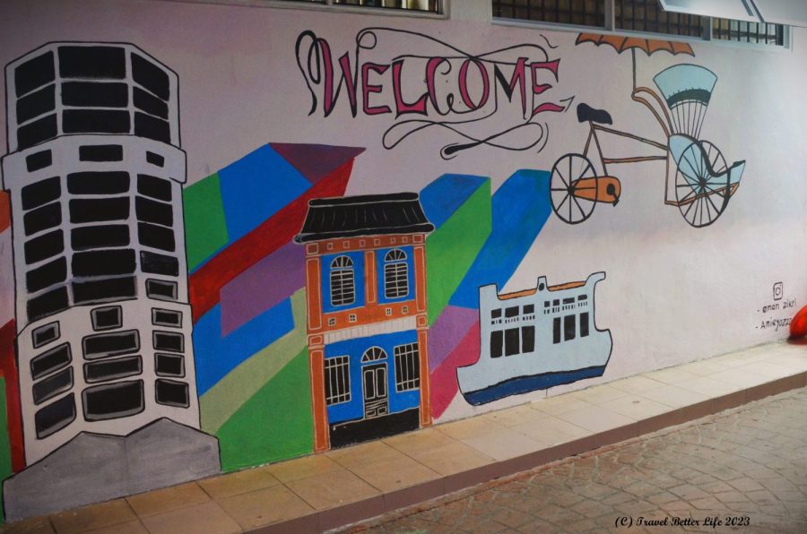 Photo of street art showing a welcome to Penang