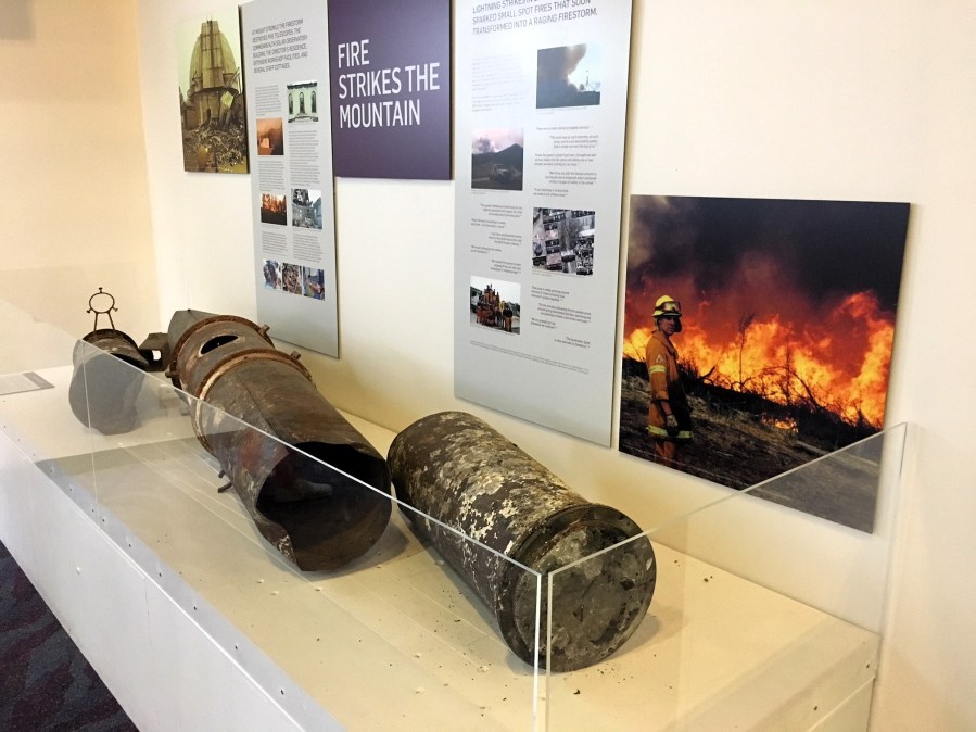 Image of exhibit showing damage from Canberra bushfires to Mt Stromlo Observatory