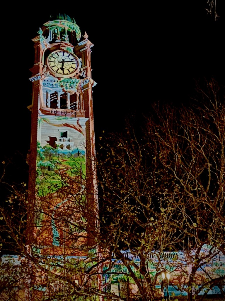 Image of clocktower at Sydney Central Station during Vivid Sydney 2024